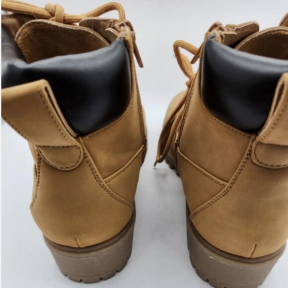 Madden Girl FFLYJ101 Tan Combat Boots Women’s 9 Lace-Up Side Zip Chunky Heel - Picture 7 of 15